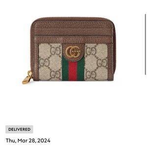 Gucci Beige and Brown Card Holder with Green-Red Stripe